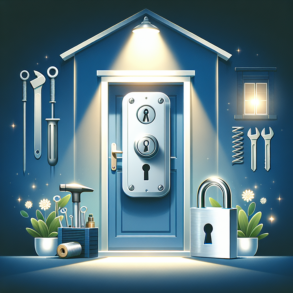 מנעול חדש ומתקדם מותקן על דלת כניסה בבית מודרני, עם אביזרי מנעולנות מסביב – בחירה מושלמת למניעת פריצות ולהחלפת צילינדר, כפי שממליץ מנעולן ברחובות מקצועי